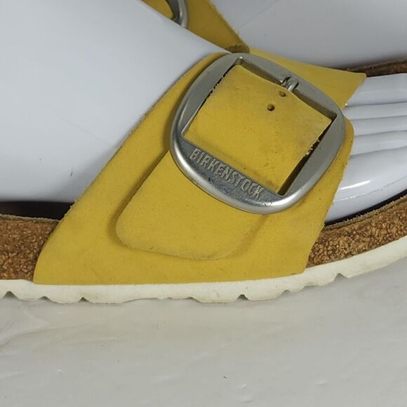 Birkenstock Women's Madrid Big Buckle EU 38 US 7 Yellow Nubuck Slide Sandals - Picture 13 of 16